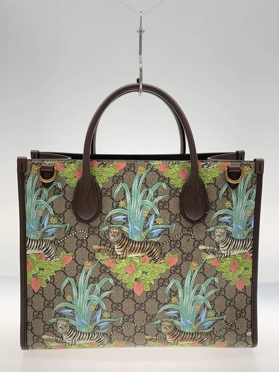 GUCCI tote bag GG Supreme Tiger shoulder PVC Brown total GUCCI tote bag GG Supreme Tiger shoulder PVC Brown total