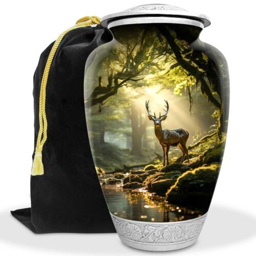Deer Forest Urn for Human Ashes | Large Handcrafted Funeral Memorial | Decora...