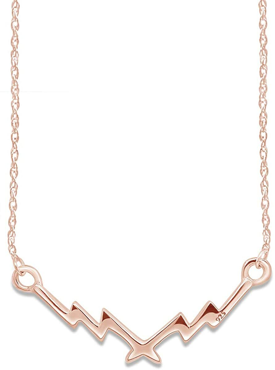 Thunder Lightning Bolt Pendant Necklace 14k Rose Gold Plated