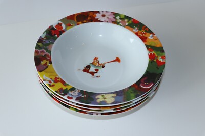 DISNEY CHINA ALICE IN WONDERLAND SOUP SALAD BOWL 9'' Set of 4 NEW 2005 VINTAGE
