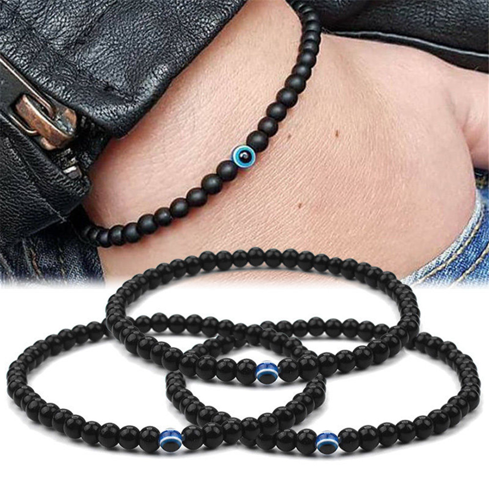Men Boys Black Bangle Bracelets Evil eye Polish Stones Beads handmade  Bracelet 6957999934844 | eBay