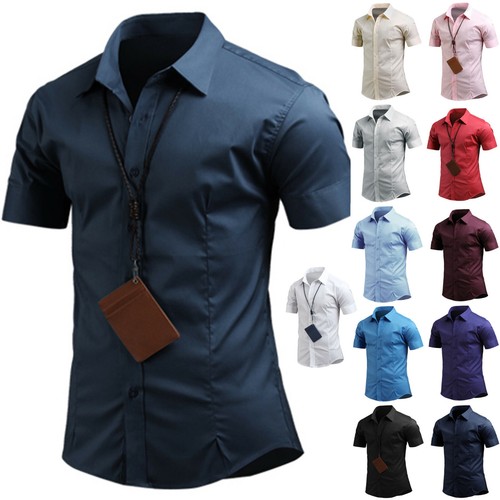 Men Dandy Short Sleeve Spandex Business Formal Casual Dress Shirts Top W06 XS-XL - Picture 1 of 19