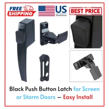 Black Push Button Latch for Screen or Storm Doors – Easy Install