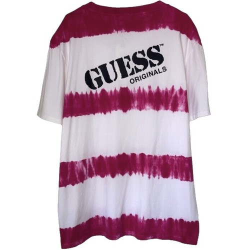 Mens Shirt Apparel Guess Colourful T Shirt Pink/white Guess T