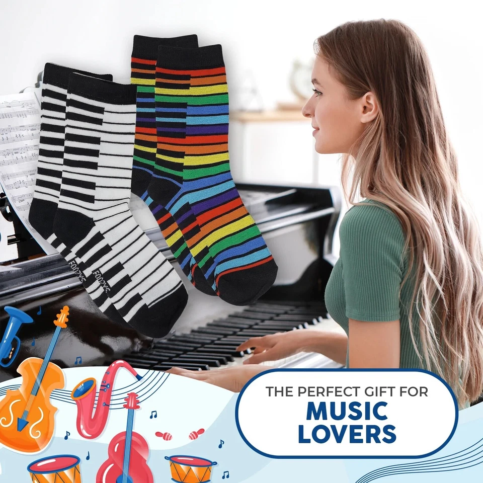 Piano Keys Notes Steinway Music Lesson Chords Songs Socks Foozys Women's 2 Pair - Image 4 of 4