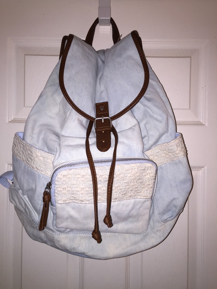 Aeropostale Crochet Denim Full Size Backpack ~New With Tags  display picture 3