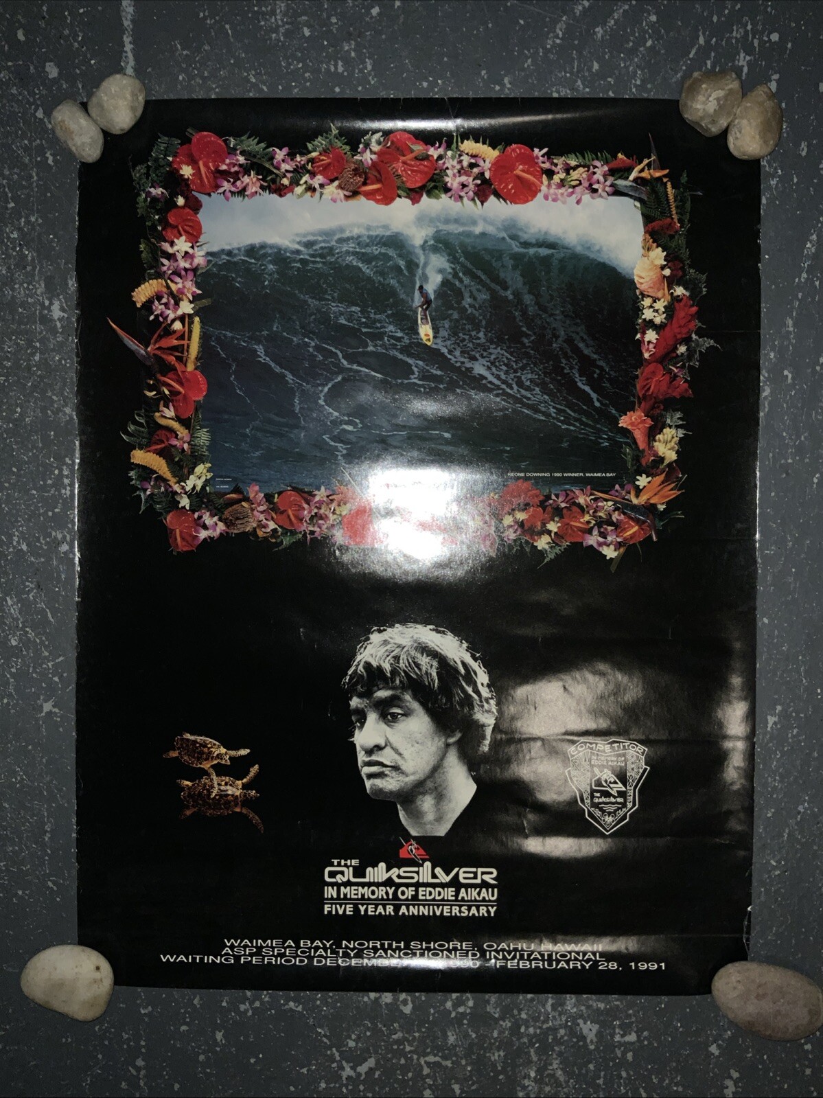 VINTAGE EDDIE AIKAU POSTER SURF QUIKSILVER 1990-91 WAIMEA BAY ORIGINAL RARE