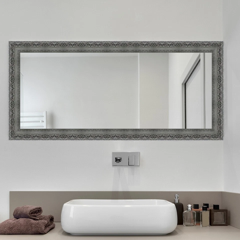 Espejo y marco hecho a mano castillo rectangular espejo de pared acabado gris ornamentado Foto 3 de 4