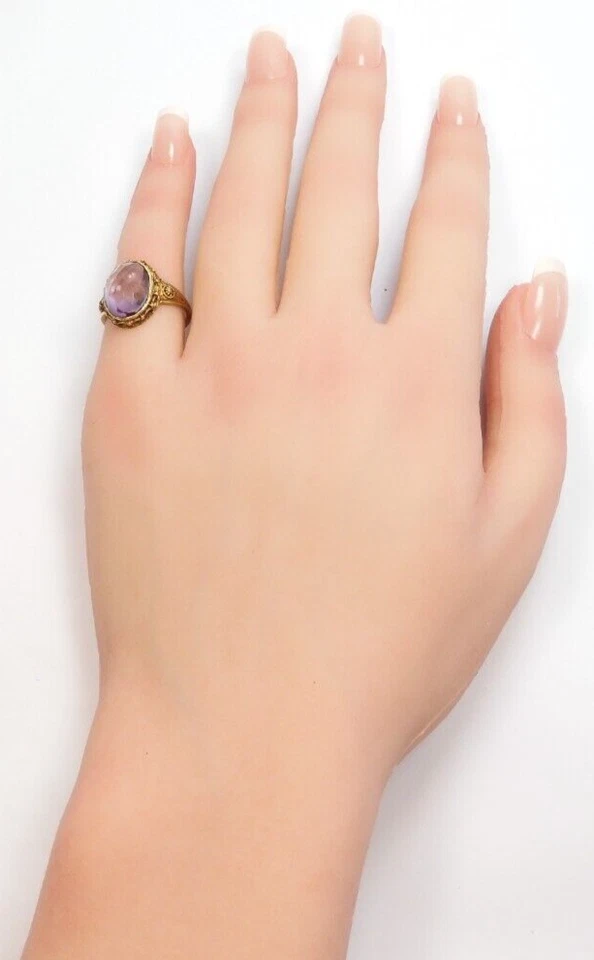 Antique 1920's Amethyst 14K Rose Gold Filigree Ring Size 5 UK-J1/2 4 CTTW Deco - Image 2 of 4