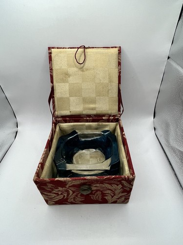 Antique Blue Glass Ashtray In Decorative Chinese Box | Treasure | Gift | Collect