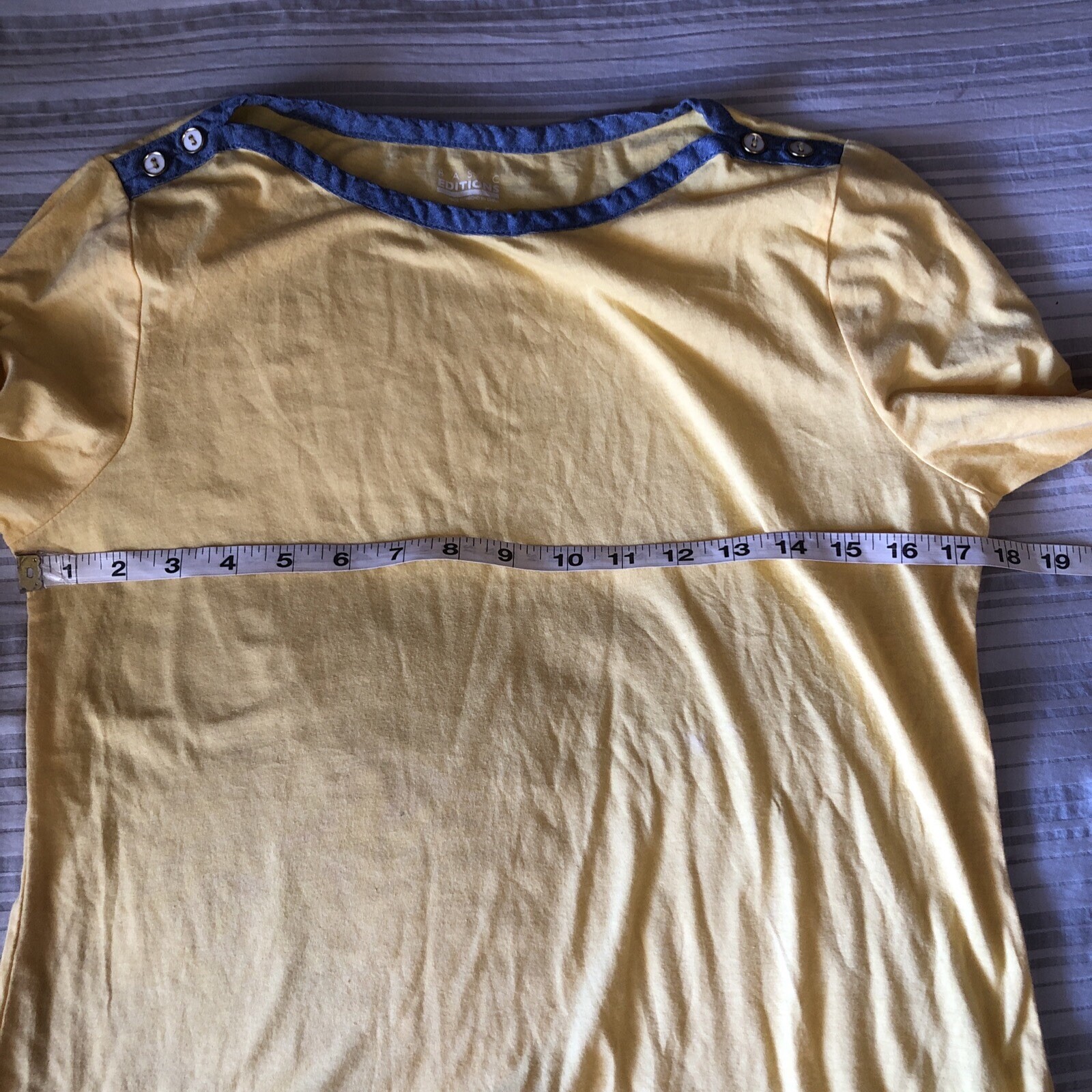 BASIC EDITIONS yellow SMALL TOP Buttons Denim Neck - image 5