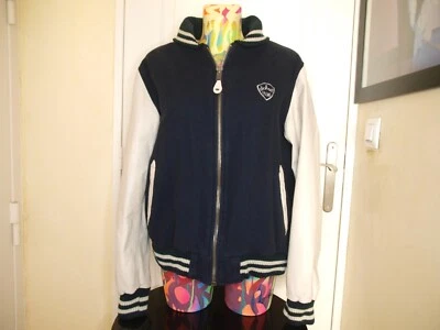 RARO VINTAGE VARSITY SCHOTT MUJER CUERO CREMA Y LANA AZUL OSCURO TALLA XXL/XL - Imagen 1 de 4