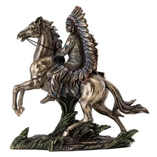 Top Collection Chief Sitting Bull on Horseback Statue - Native American Sculp...
