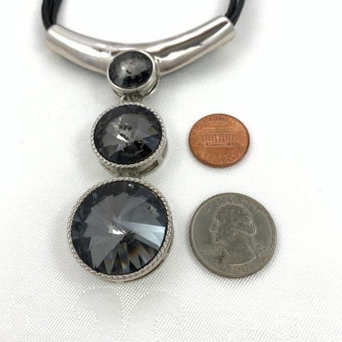 Fashion Necklace Slide Pendant Three (3) Large Rivoli Smokey Gray Glass Stones - Picture 6 of 8