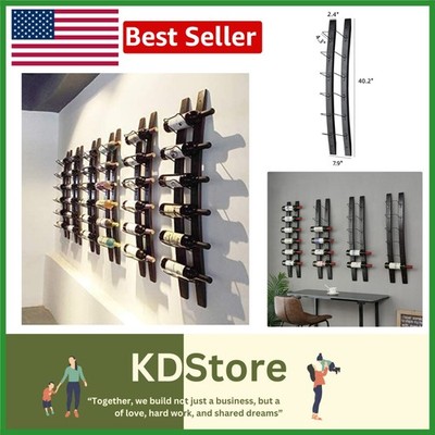 Modern Wall-Mounted Barrel Stave Wine Rack - Holds 6 Bottles in Elegant Red W...