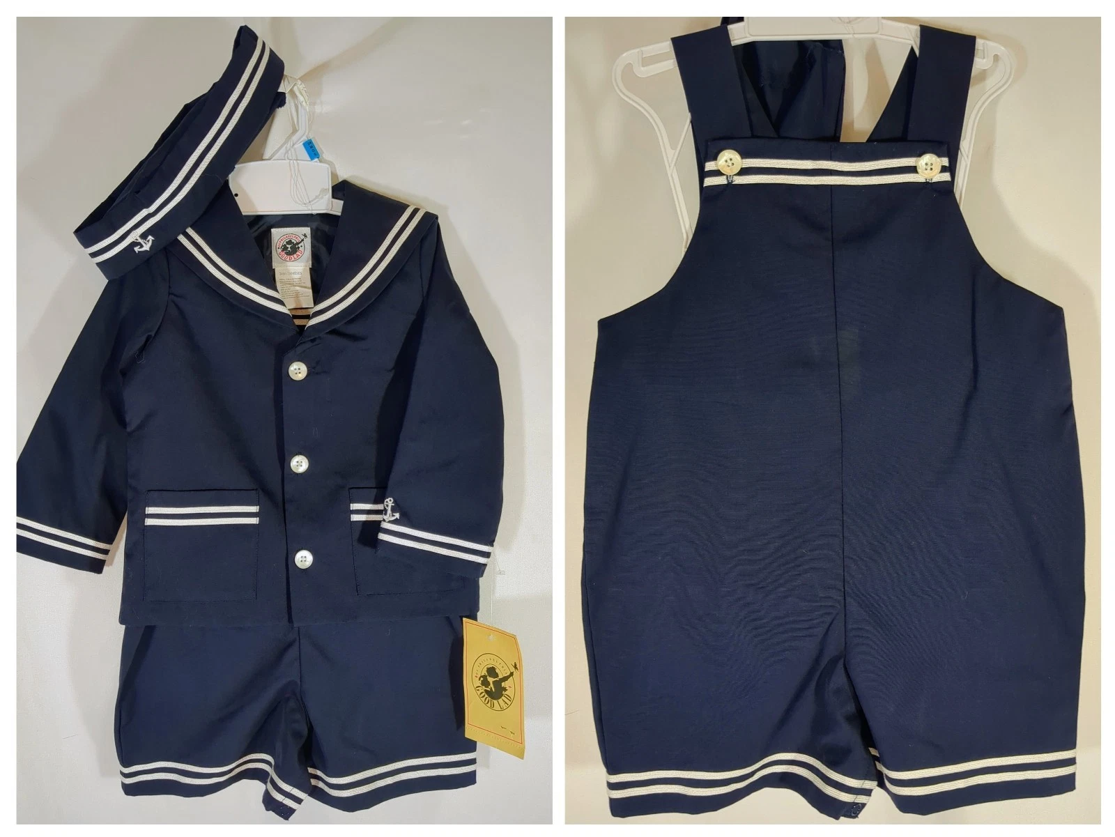 NWT Goodlad Sailors Outfit Sz 24M Navy Nautical Overall Shorts Set W/Jacket &Hat