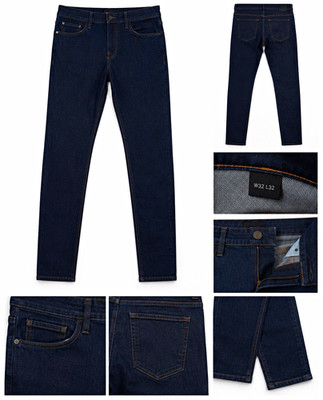 Denim Men's Blue Dark Wash Skinny Jeans 5-Pocket Zip Button Pockets