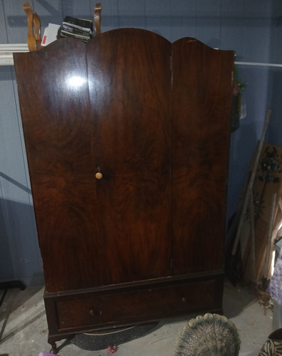Antique Dark Single-Door Wardrobe Armoire w Rectangular Mirror, Drawer 50x22x70
