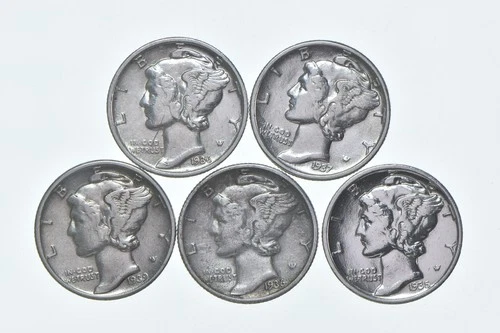 High Grade Lot 1936 1937 1939 1936 1935 Mercury Dime Collection *520
