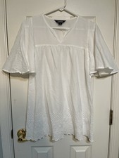 Lands' End Girls White Dress Bell Sleeves Embroidered Lace Hem Size Large 14