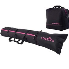 Padded Two-Piece Ski and Boot Bag Combo Store Black with Pink Trim Padded