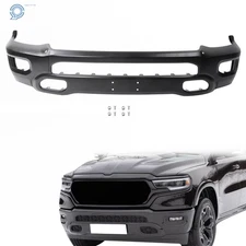Front Bumper Face Bar For Ram 1500 2019-24 Black Split Steel W/ Fog Light Holes