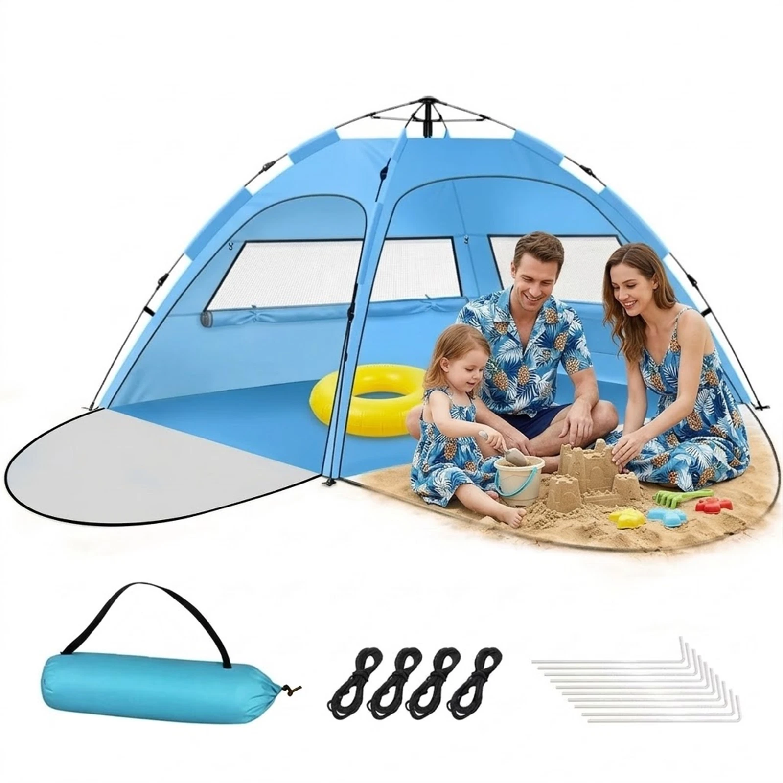 4-5 Person Beach Tent Pop Up Sun Shelter UPF 50+ UV Protection Portable Canopy