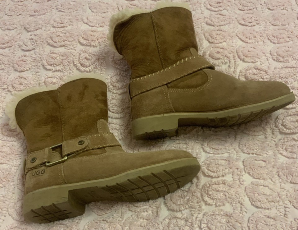 Sheepskin UGG Boots,Chestnut Suede,Buckle Detail,Women’s 8/Mens 6/39