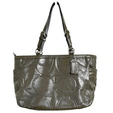 COACH F18326 Signature Gallery Stitch Patent C logo Leather Gray Tote Bag