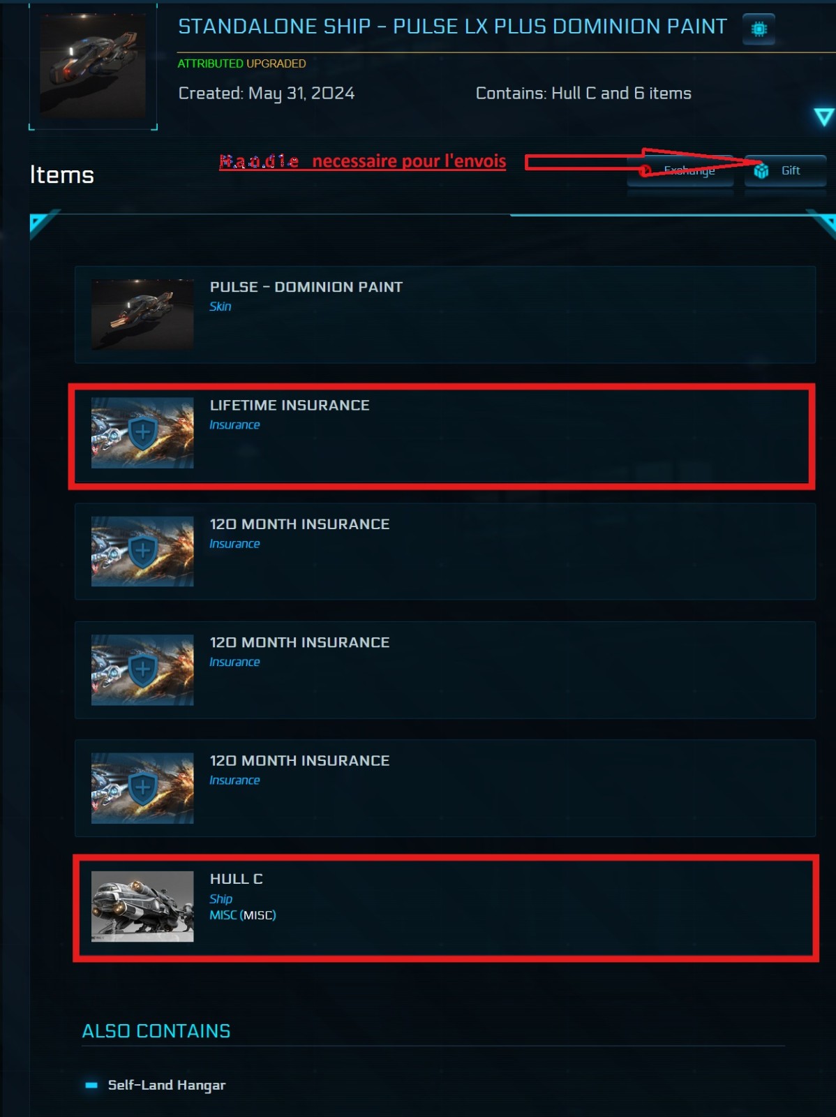 MISC Hull C LTI vaisseau cargo lourd CCUd pour Star Citizen