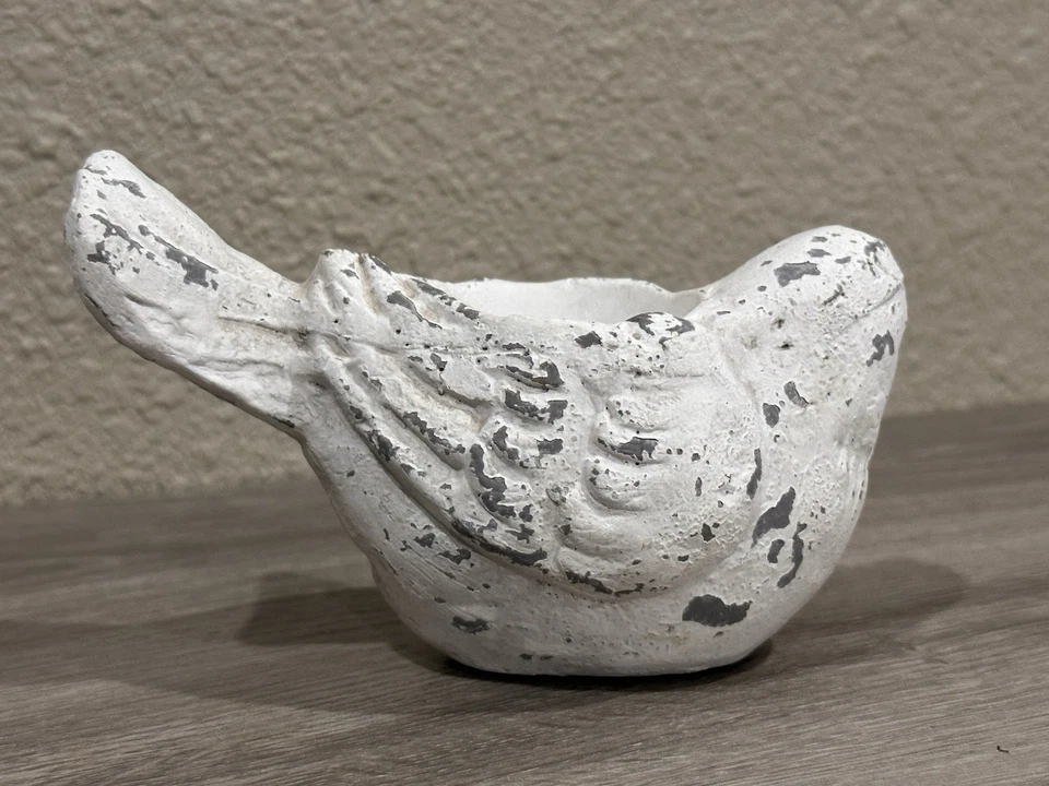 Candelabro Stone Bird Tealight Cerámica Shabby Blanco Envejecido Jardín Votivo Foto 4 de 4