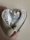 2000  Blenko Clear Glass Heart Shaped Paperweight w/ Sticker, Signed, Dated