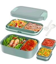 Adult Lunch Bento Box - Lunch Container With 2 Sauce Containers & Utensil Set