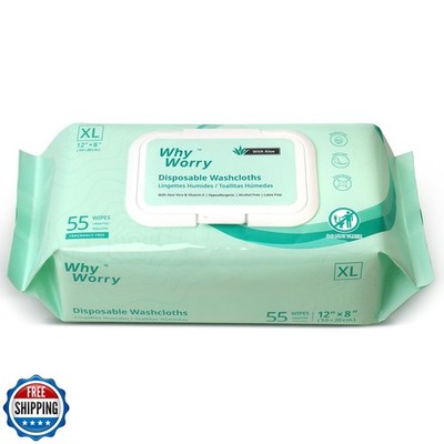 WhyWorry Wet Wipes for Adults, 8''x12'' Extra Large Body Cleansing Wipes for El