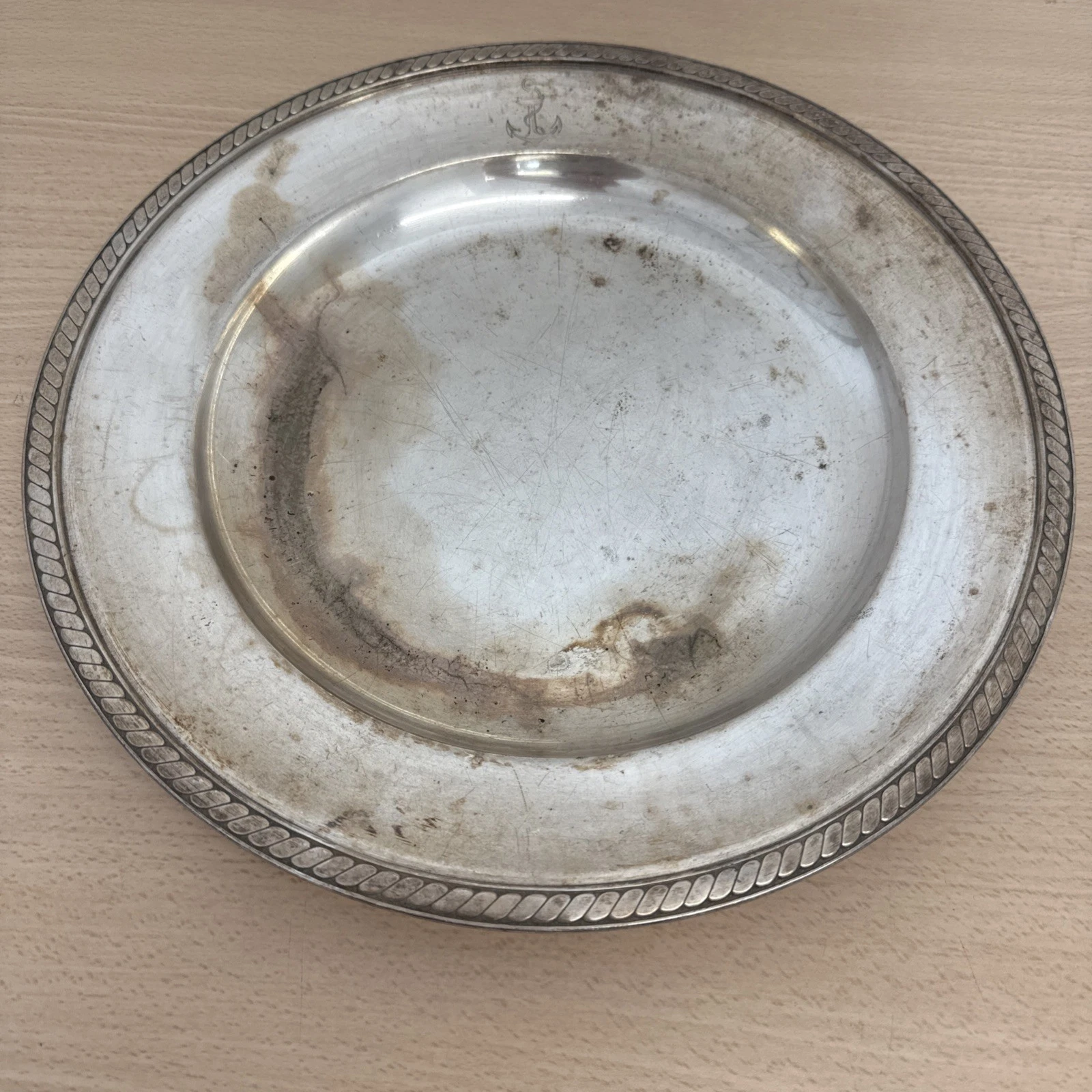 Ancien Plateau Plat Rond En Métal Argenté Christofle