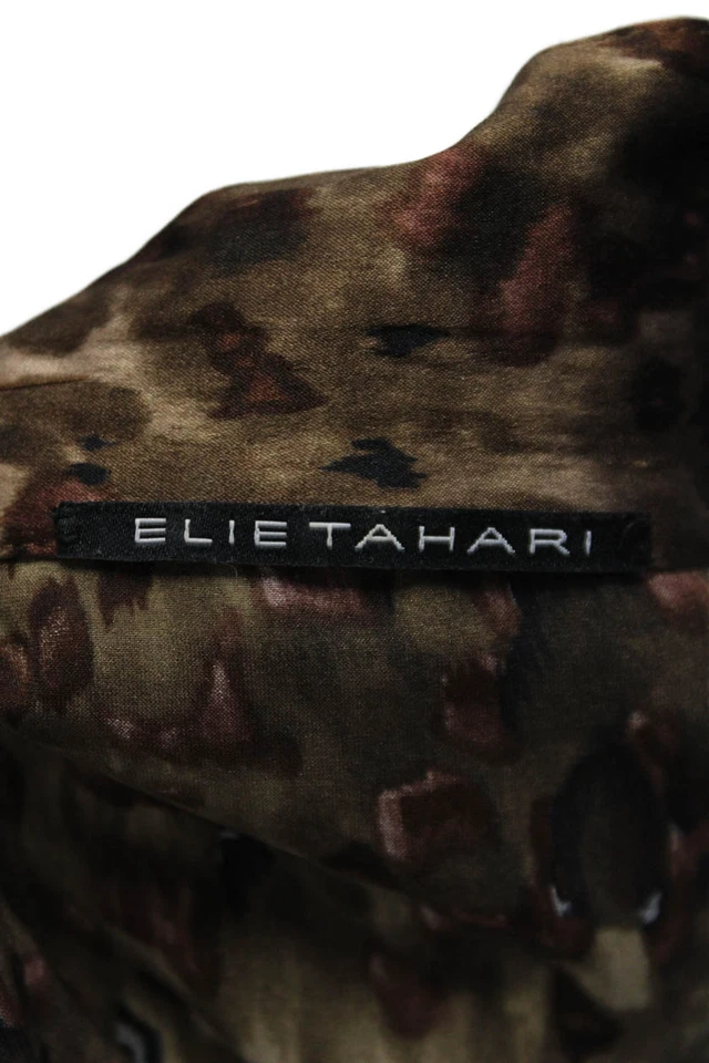 Женская шелковая майка Elie Tahari с анималистическим принтом на пуговицах коричневая черная размер Mediu - Изображение 4 из 4