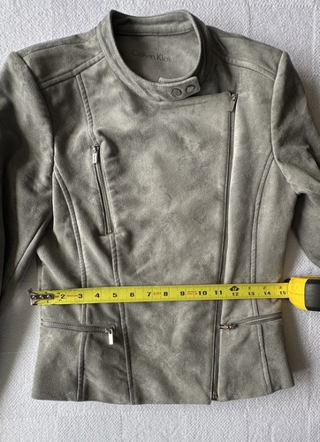 Women’s Calvin Klein Vegan Leather Moto Jacket Gray Size XS - Picture 2 of 11