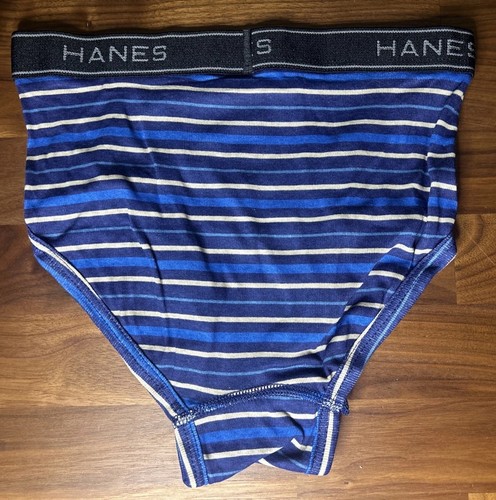 Hanes Boys Sz L (men’s Small) Cotton Brief Underwear Kidcore Blue Stripes Ringer - Picture 4 of 4
