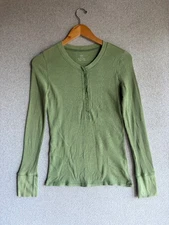 Aerie Henley Shirt Womens Mediu Green Ribbed Y2K Fairycore Grunge Babydoll