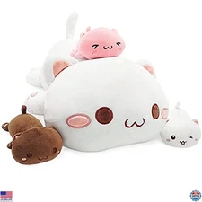 Onsoyours 4-Piece Cat Plush Toy Set - 19.7" Mommy with 3 Cute Kittens, White