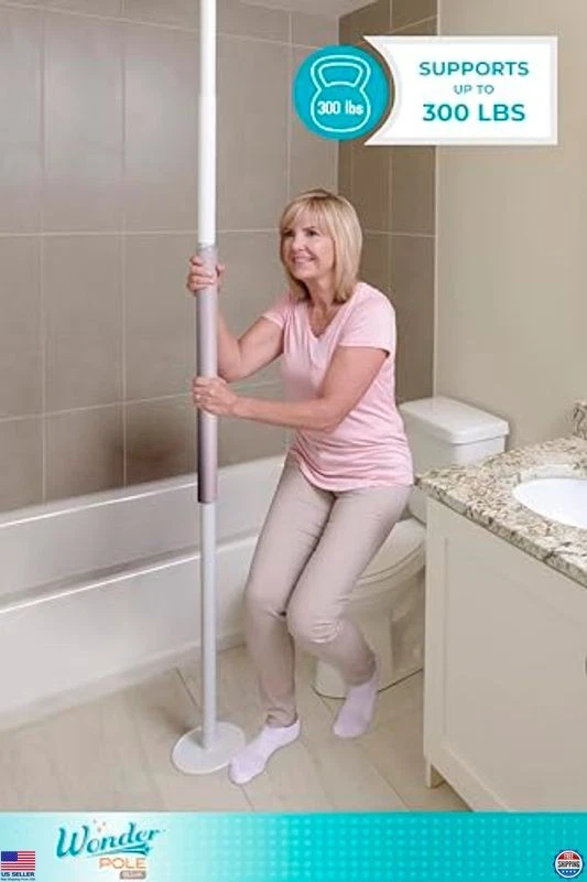 Poste de seguridad montado en tensión para personas mayores, barra de agarre de piso a techo, negro Foto 3 de 4