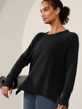NEW Athleta Women Coaster Luxe Recover Sweatshirt Top Black