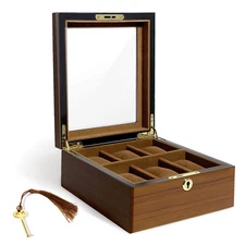 6 Slot Mens Watch Box Case Organizer Holder Jewelry Storage Display with Key