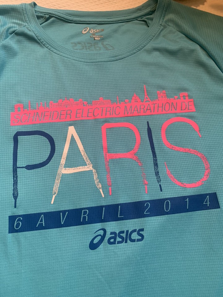 Asics Running Top Women's 2014 Paris Marathon Poly Top - Aqua-run VGC Vibrant ✅