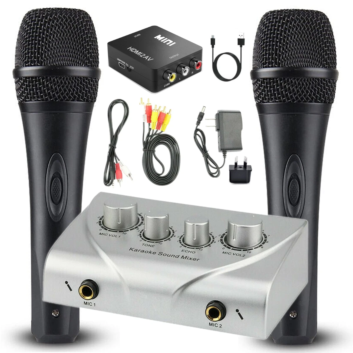 Karaoke Sound Mixer 2 Mic Echo Microphone Pre-amplifier for Home Theatre  System