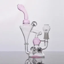 Pink Flower Glass Water Pipe Recycler Hookah Rigs Smoking Pipes with 14mm Bowl