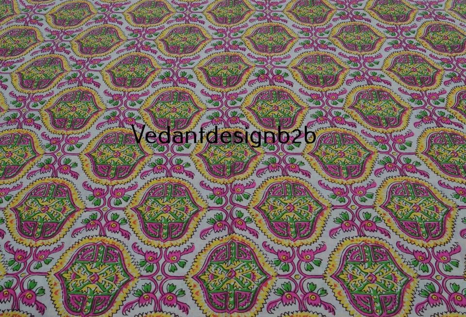 10 Yard Hand Block Geometric Print Cotton Fabric Multicolor Dress Material - Image 4 of 4