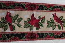 Christmas Cardinal Long Table Tapestry Runner Cardinals Poinsettias 70" x 13.5"