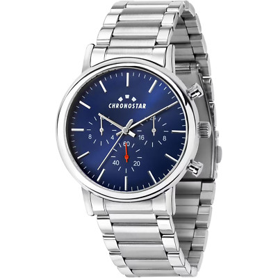 Montre Hommes Chronostar Cadran Bleu Multifonctions Étui 43 MM
