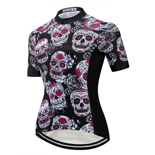 Women's Reflective Cycling Jersey Skull Biking Jersey MTB Cycle Bike Shirt Top - Picture 9 of 21